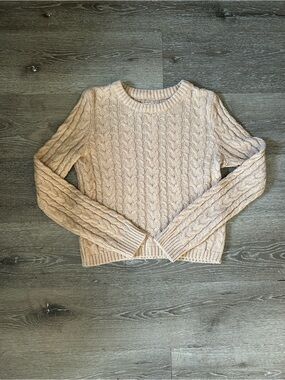 Women’s M Beige Tan Cropped Cozy Crew Neck Cable Knit‎ Sweater American Eagle
